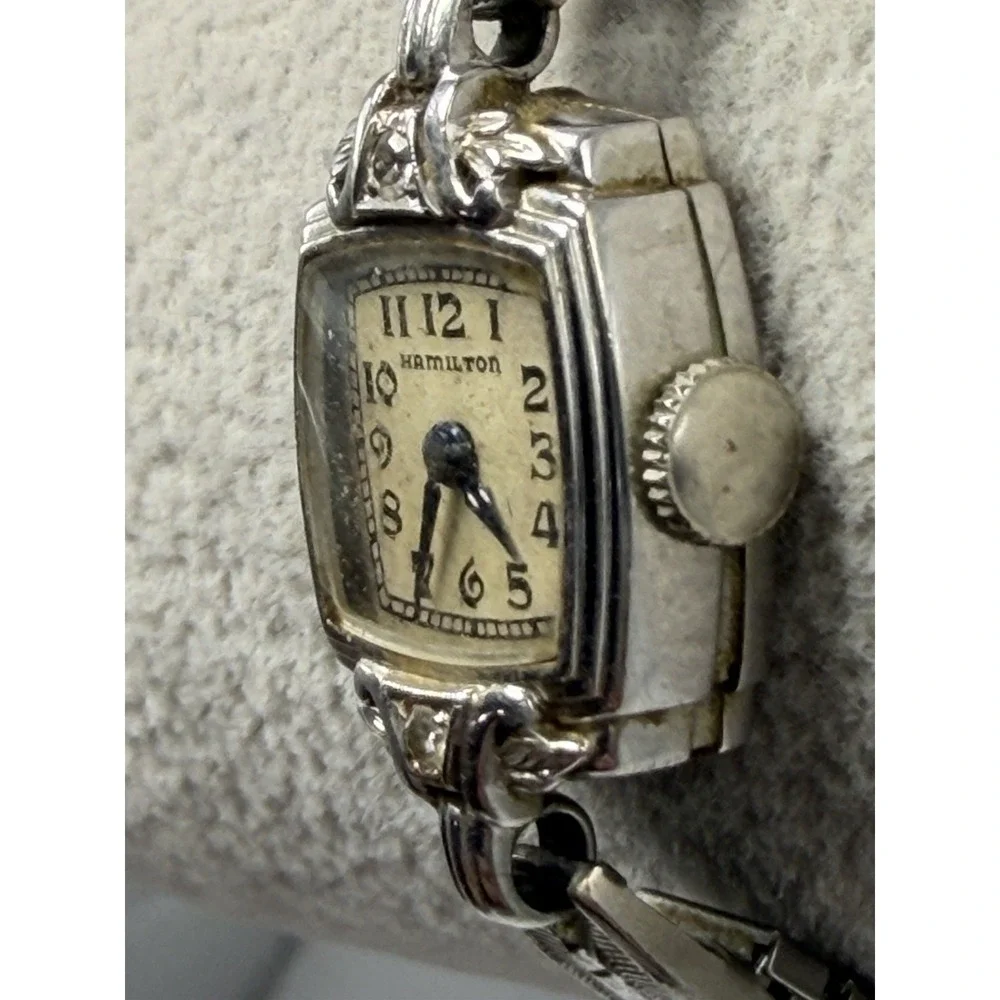 Hamilton Vintage Ladies Watch Solid 14K‎ White Gold Diamonds Works 14MM 6
